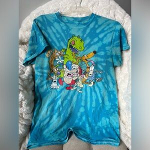 90s Nickelodeon T Shirt 
Cartoon Characters 
100% cotton 
Blue tie dye